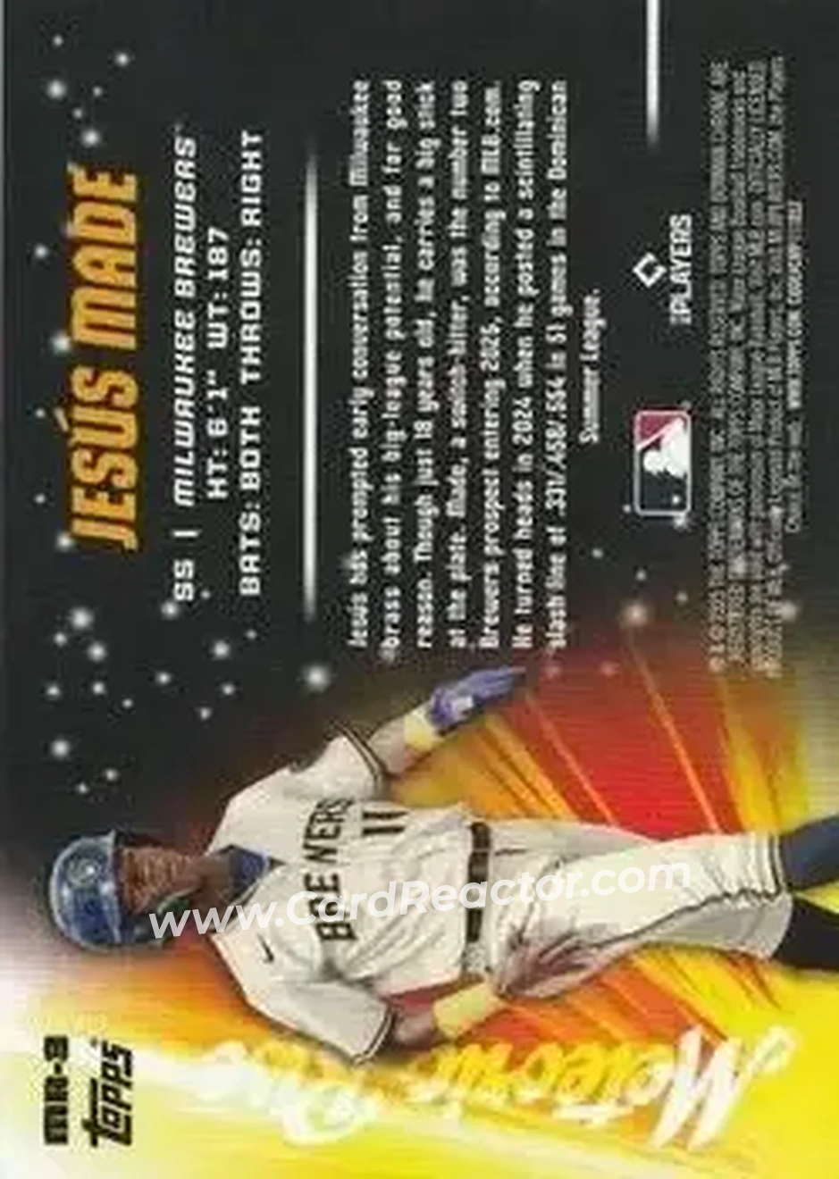 2025 Bowman Chrome - Meteoric Rise Mojo Mega Refractor #MR-3 - Jesus Made - Milwaukee Brewers - Back