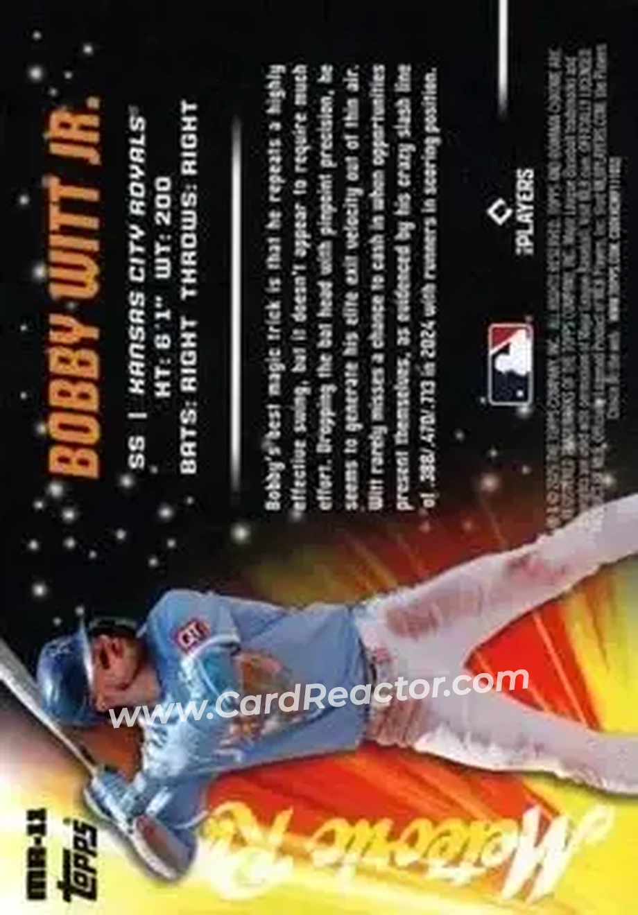 2025 Bowman Chrome - Meteoric Rise Mojo Mega Refractor #MR-11 - Bobby Witt Jr. - Kansas City Royals - Back