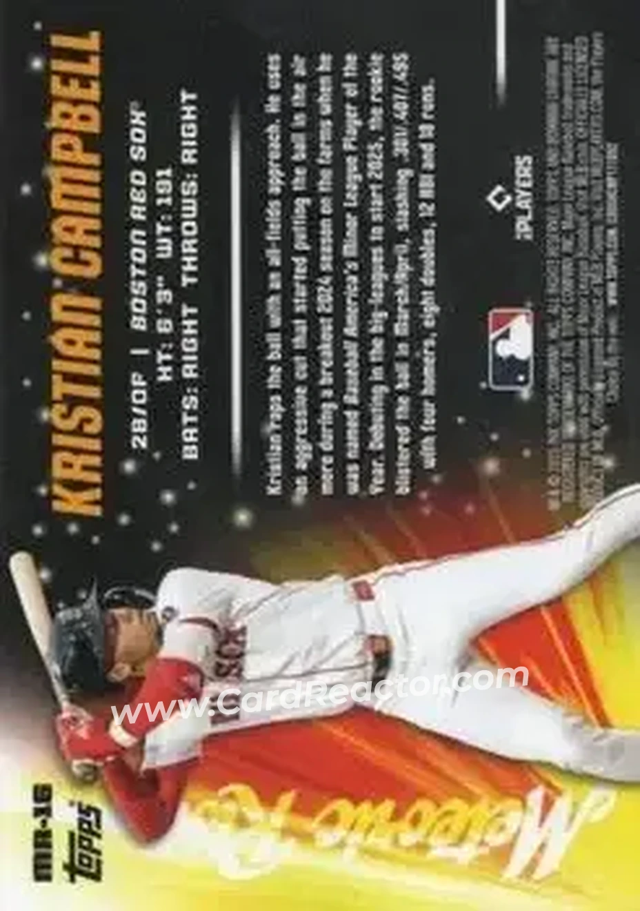 2025 Bowman Chrome - Meteoric Rise Mojo Mega Refractor #MR-16 - Kristian Campbell - Boston Red Sox - Back