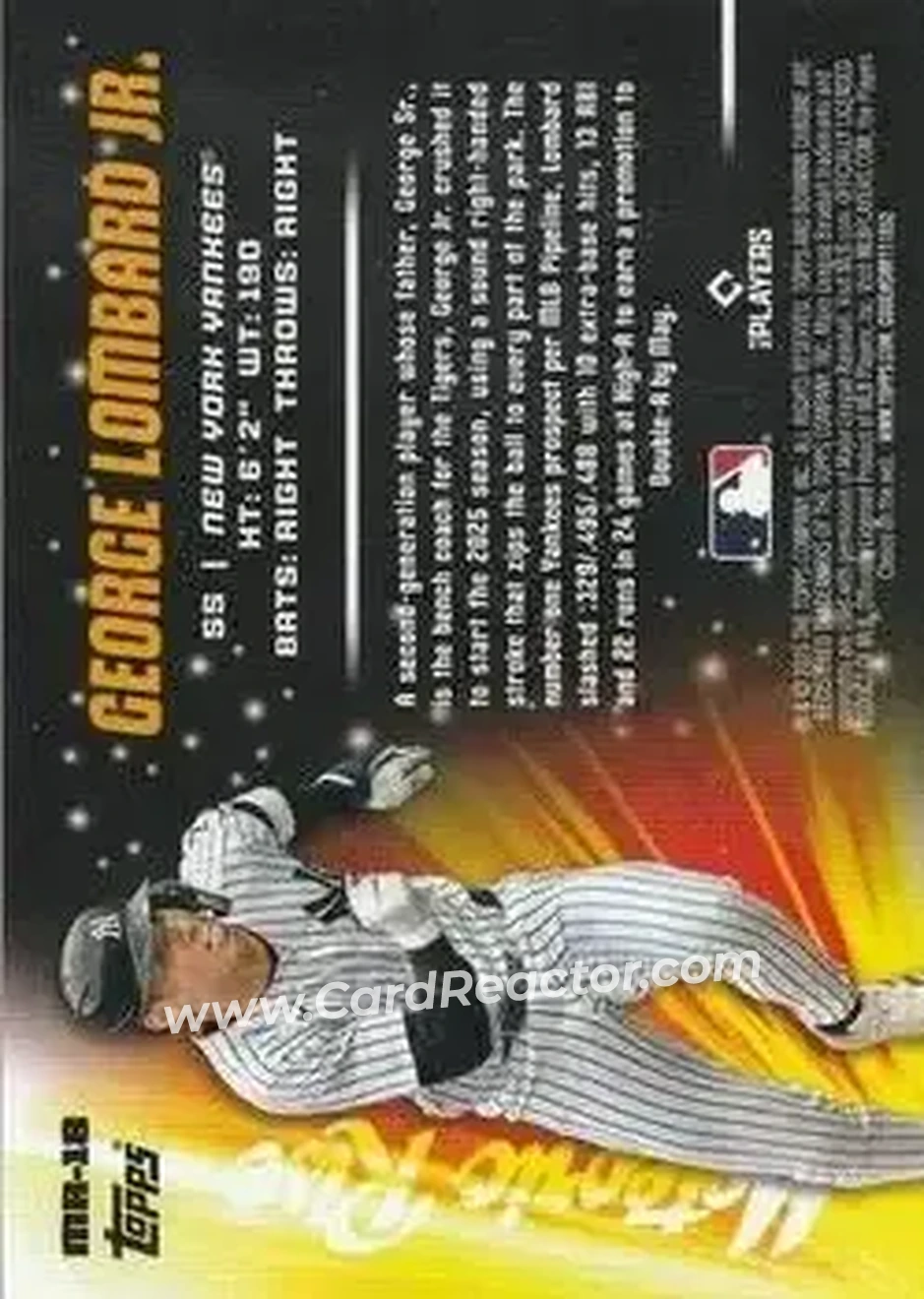 2025 Bowman Chrome - Meteoric Rise Mojo Mega Refractor #MR-18 - George Lombard Jr. - New York Yankees - Back