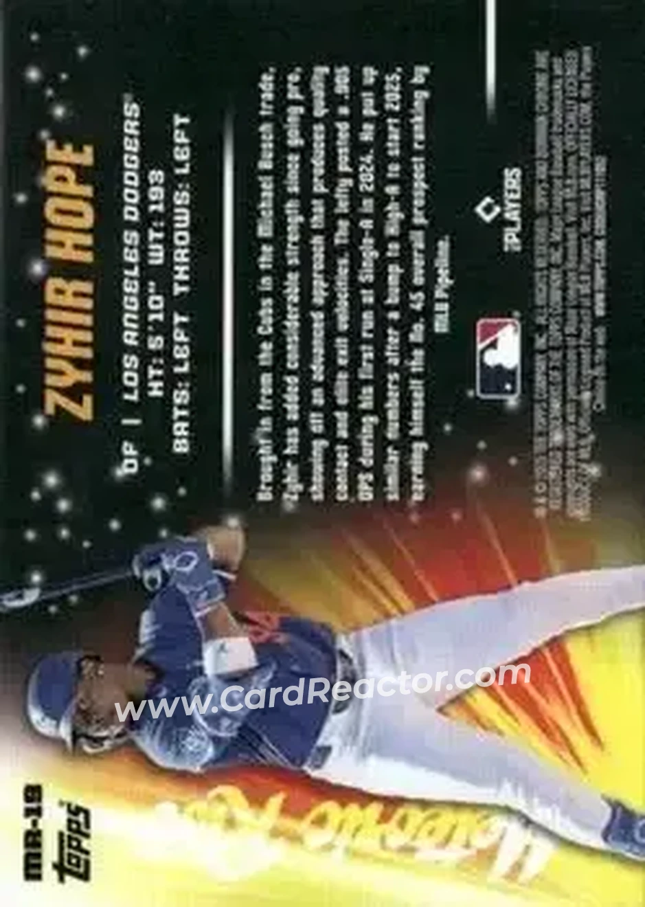 2025 Bowman Chrome - Meteoric Rise Mojo Mega Refractor #MR-19 - Zyhir Hope - Los Angeles Dodgers - Back