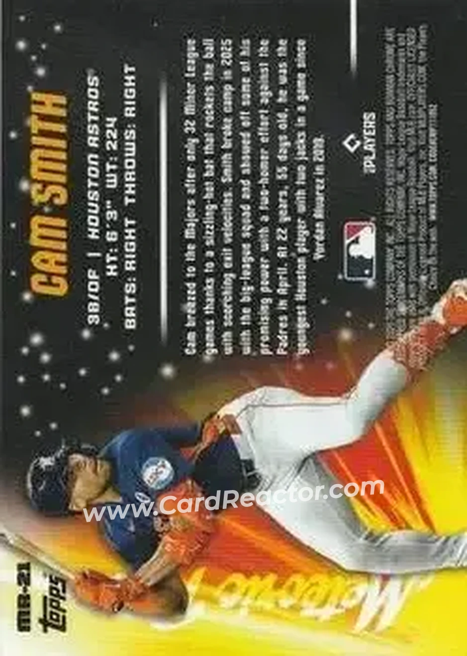 2025 Bowman Chrome - Meteoric Rise Mojo Mega Refractor #MR-21 - Cam Smith - Houston Astros - Back