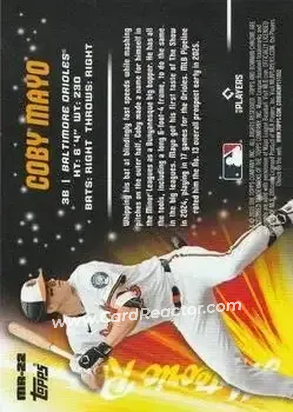 2025 Bowman Chrome - Meteoric Rise Mojo Mega Refractor #MR-22 - Coby Mayo - Baltimore Orioles - Back