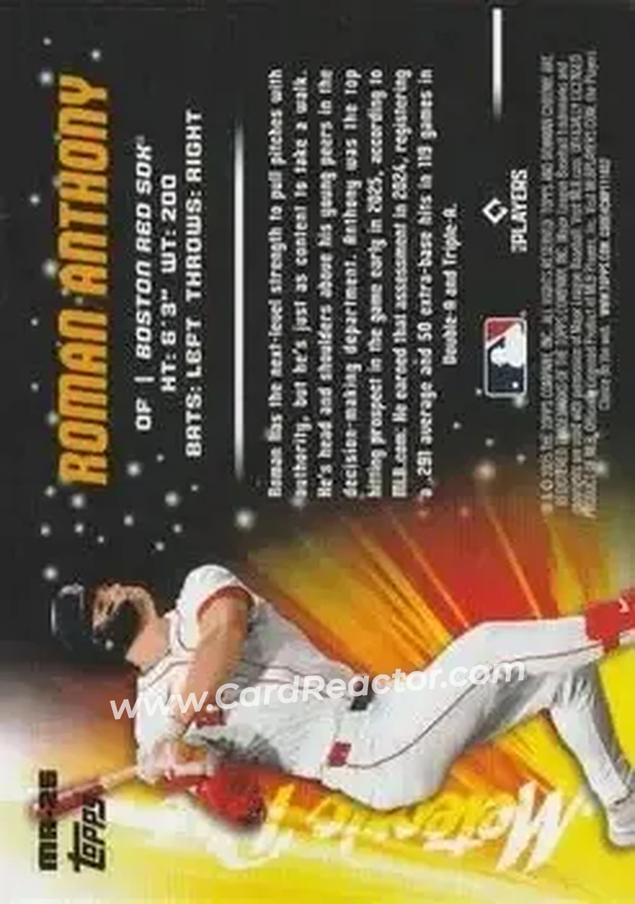 2025 Bowman Chrome - Meteoric Rise Mojo Mega Refractor #MR-25 - Roman Anthony - Boston Red Sox - Back
