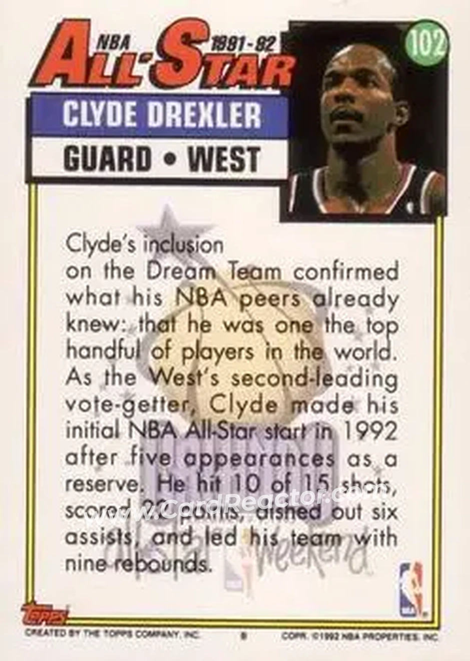 1992-93 Topps #102 - Clyde Drexler - Portland Trail Blazers - Back