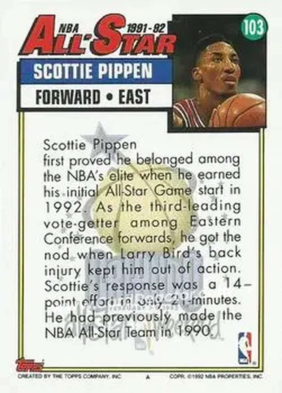 1992-93 Topps #103 - Scottie Pippen - Chicago Bulls - Back