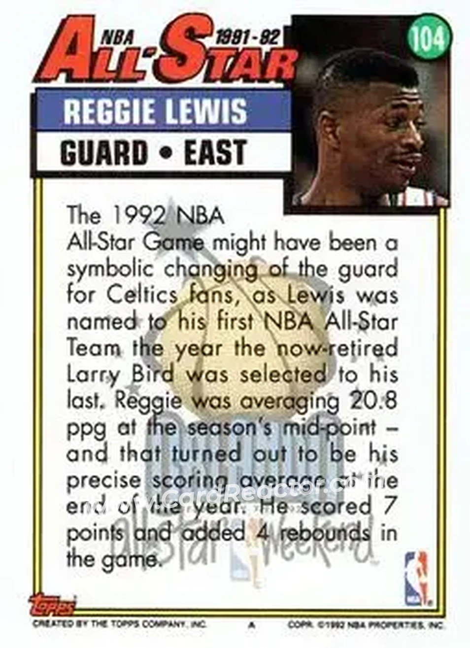 1992-93 Topps #104 - Reggie Lewis - Boston Celtics - Back
