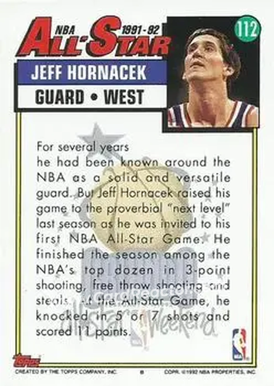 1992-93 Topps #112 - Jeff Hornacek - Phoenix Suns - Back