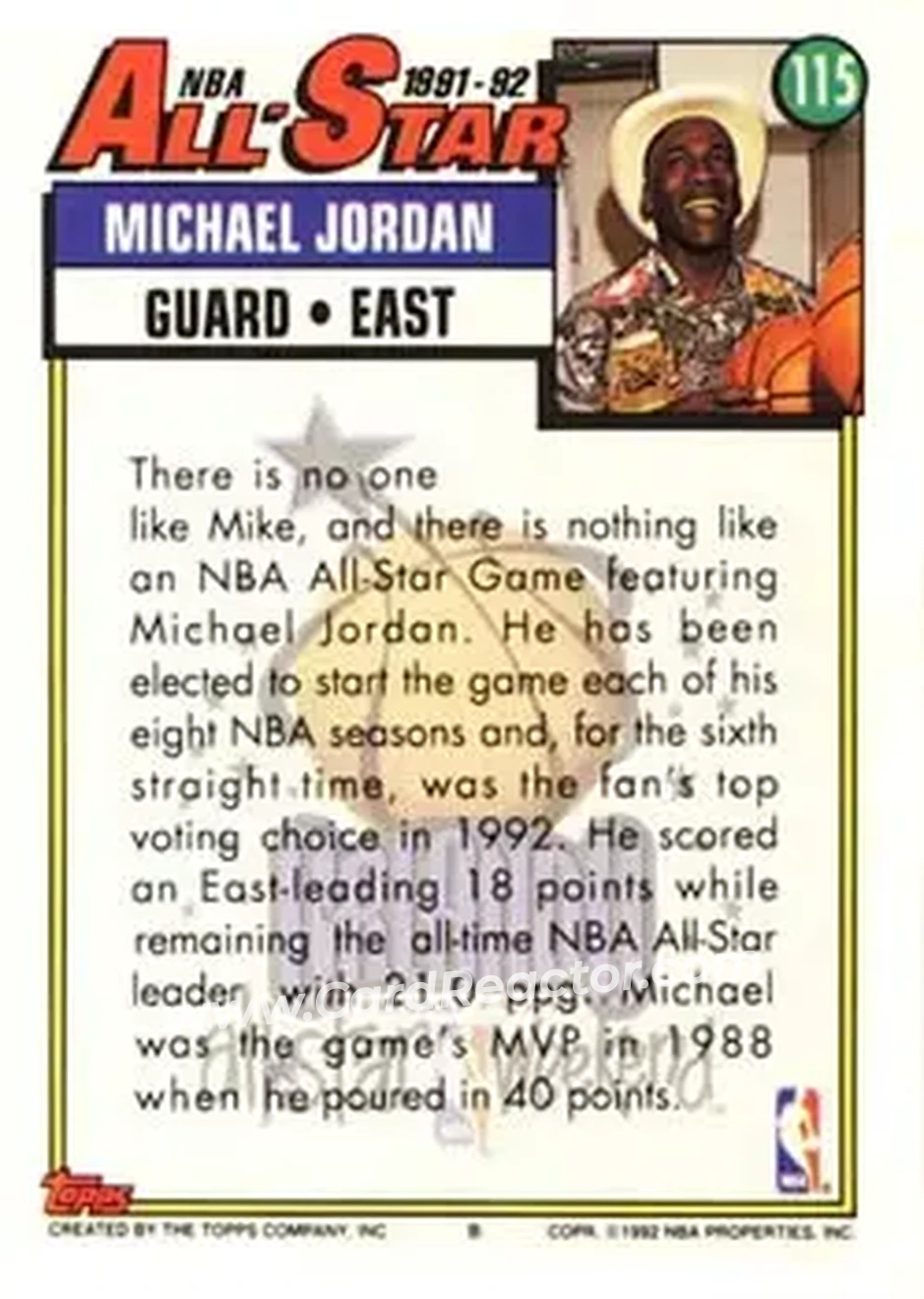 1992-93 Topps #115 - Michael Jordan - Chicago Bulls - Back