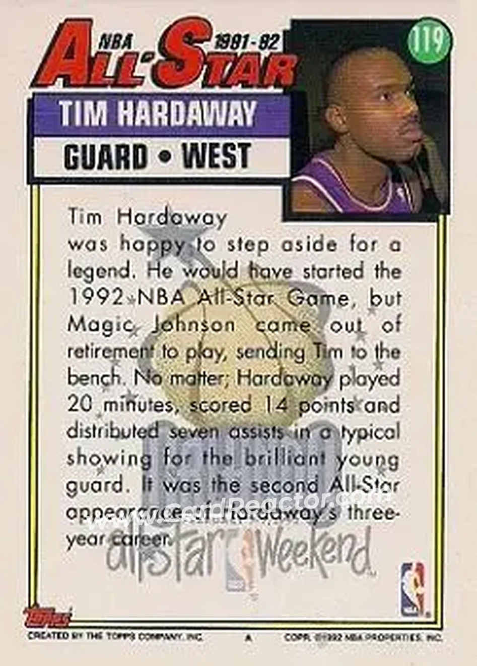1992-93 Topps #119 - Tim Hardaway - Golden State Warriors - Back