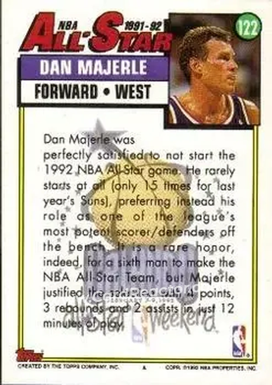 1992-93 Topps #122 - Dan Majerle - Phoenix Suns - Back