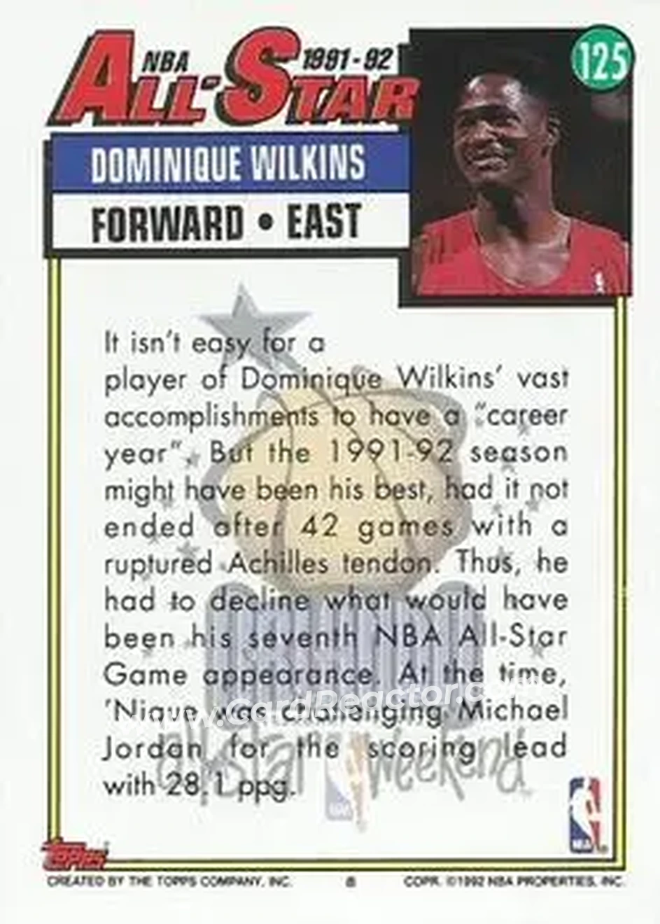 1992-93 Topps #125 - Dominique Wilkins - Atlanta Hawks - Back