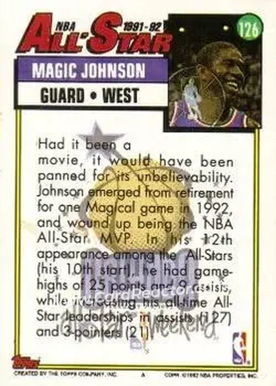 1992-93 Topps #126 - Magic Johnson - Los Angeles Lakers - Back