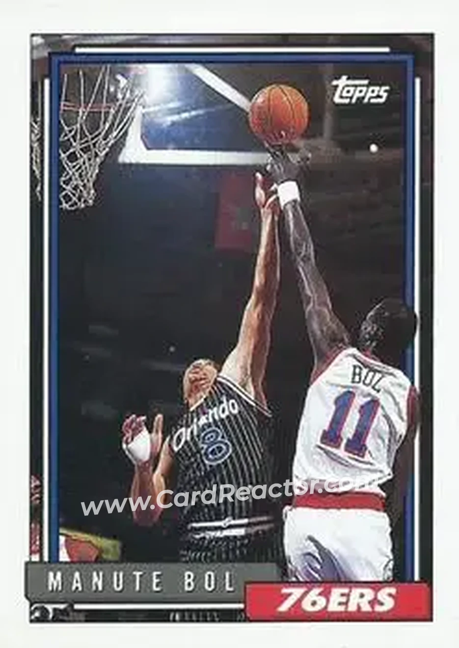 1992-93 Topps #175 - Manute Bol - Philadelphia 76ers - Front 1992-93 Topps #175 - Manute Bol - Philadelphia 76ers - Front