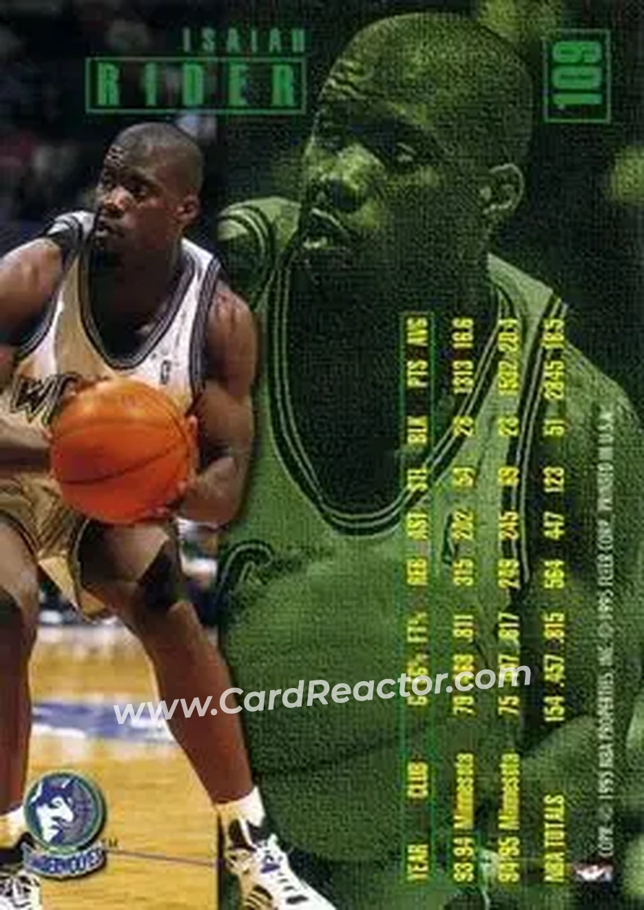 1995-96 Fleer #109 - Isaiah Rider - Minnesota Timberwolves - Back