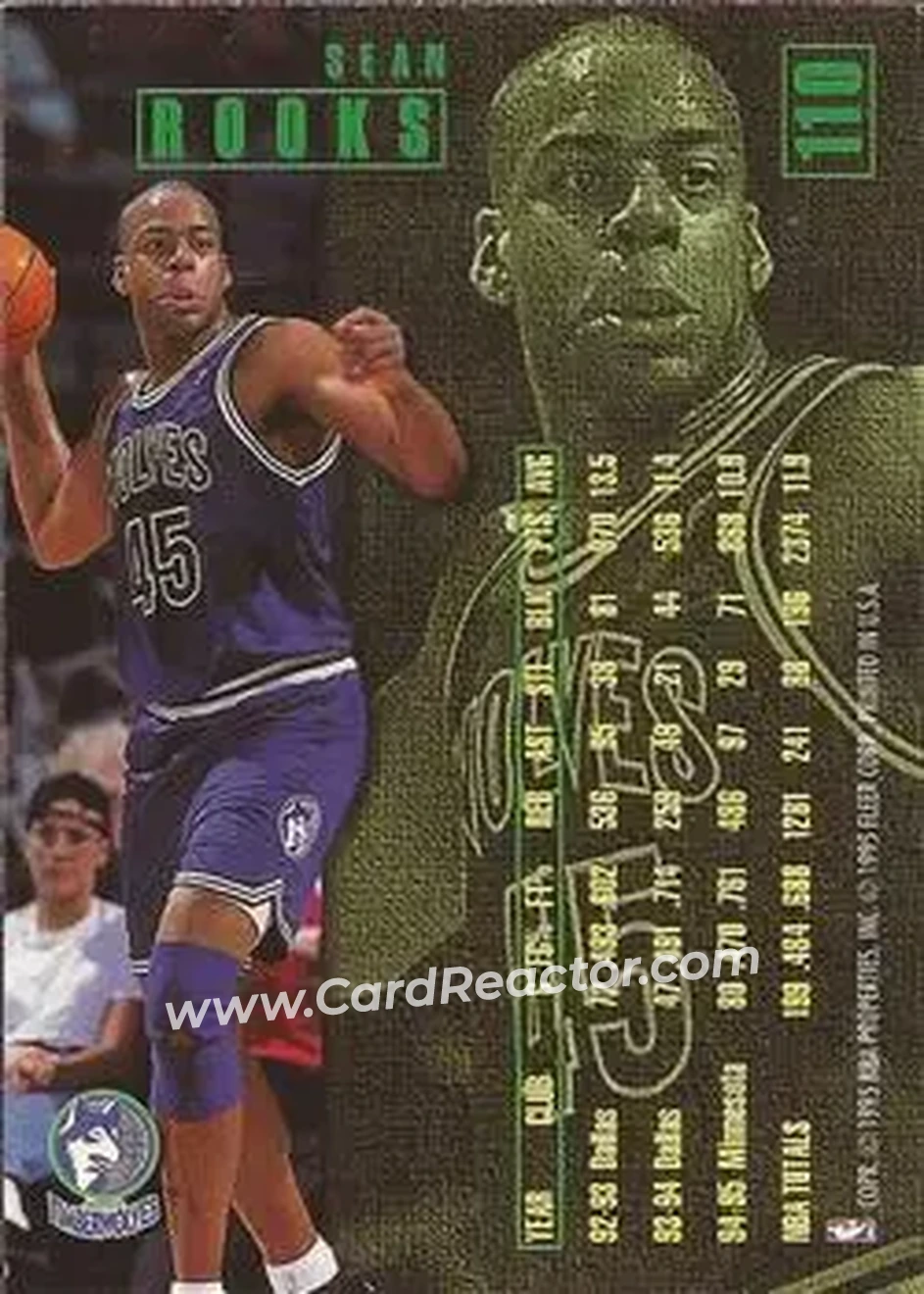 1995-96 Fleer #110 - Sean Rooks - Minnesota Timberwolves - Back