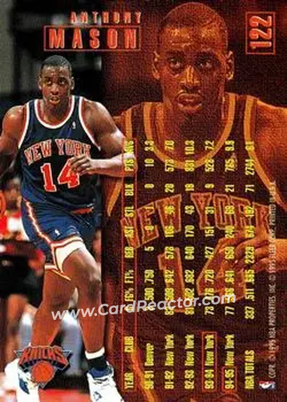 1995-96 Fleer #122 - Anthony Mason - New York Knicks - Back