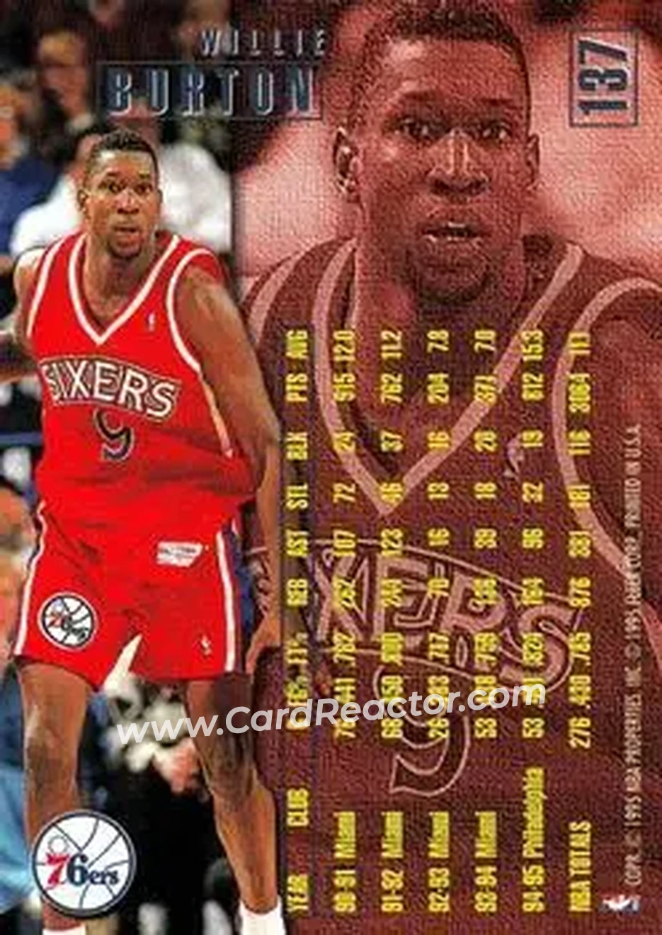 1995-96 Fleer #137 - Willie Burton - Philadelphia 76ers - Back