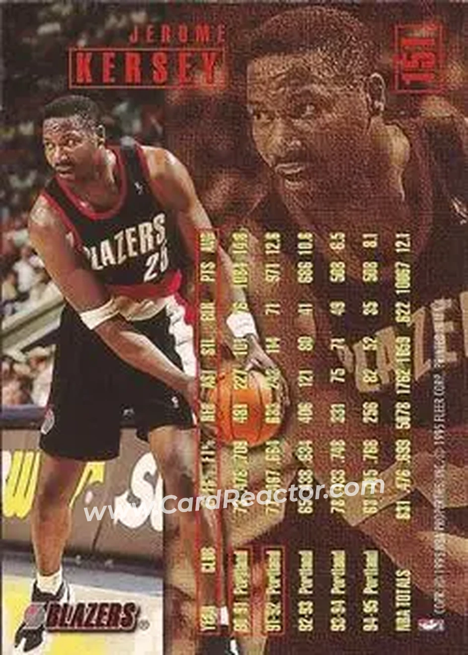 1995-96 Fleer #151 - Jerome Kersey - Portland Trail Blazers - Back 1995-96 Fleer #151 - Jerome Kersey - Portland Trail Blazers - Back