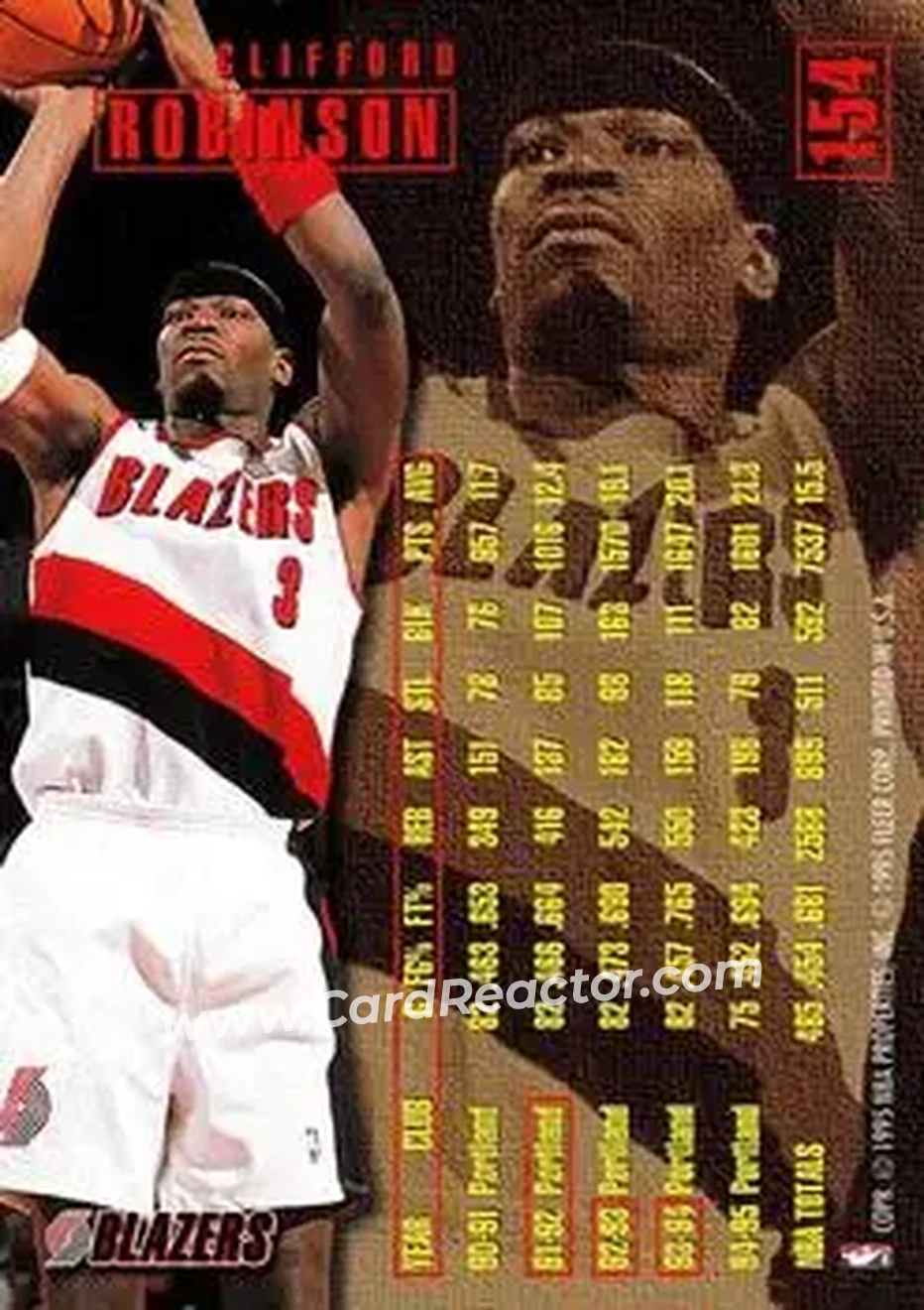 1995-96 Fleer #154 - Clifford Robinson - Portland Trail Blazers - Back 1995-96 Fleer #154 - Clifford Robinson - Portland Trail Blazers - Back