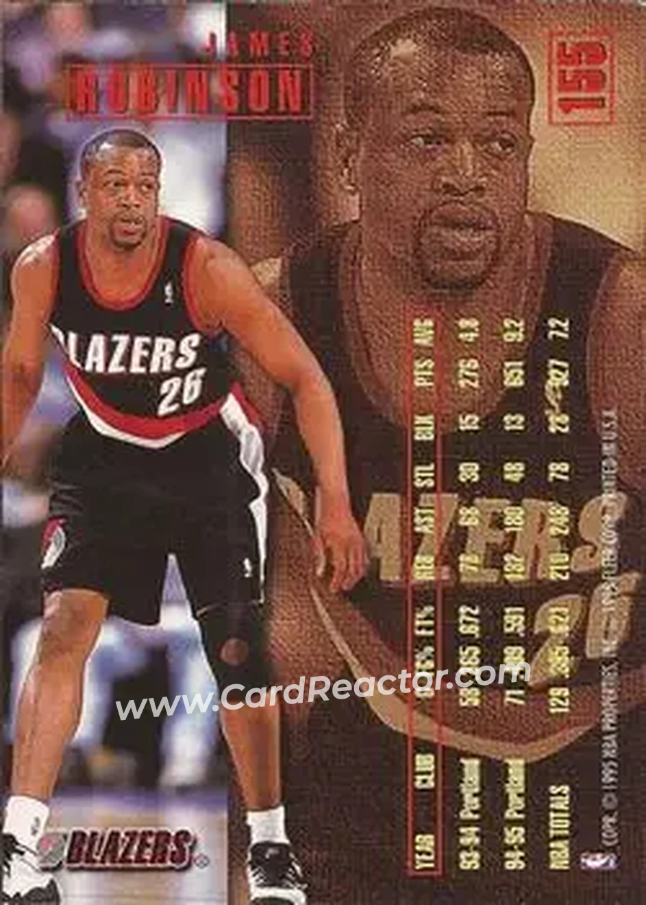 1995-96 Fleer #155 - James Robinson - Portland Trail Blazers - Back