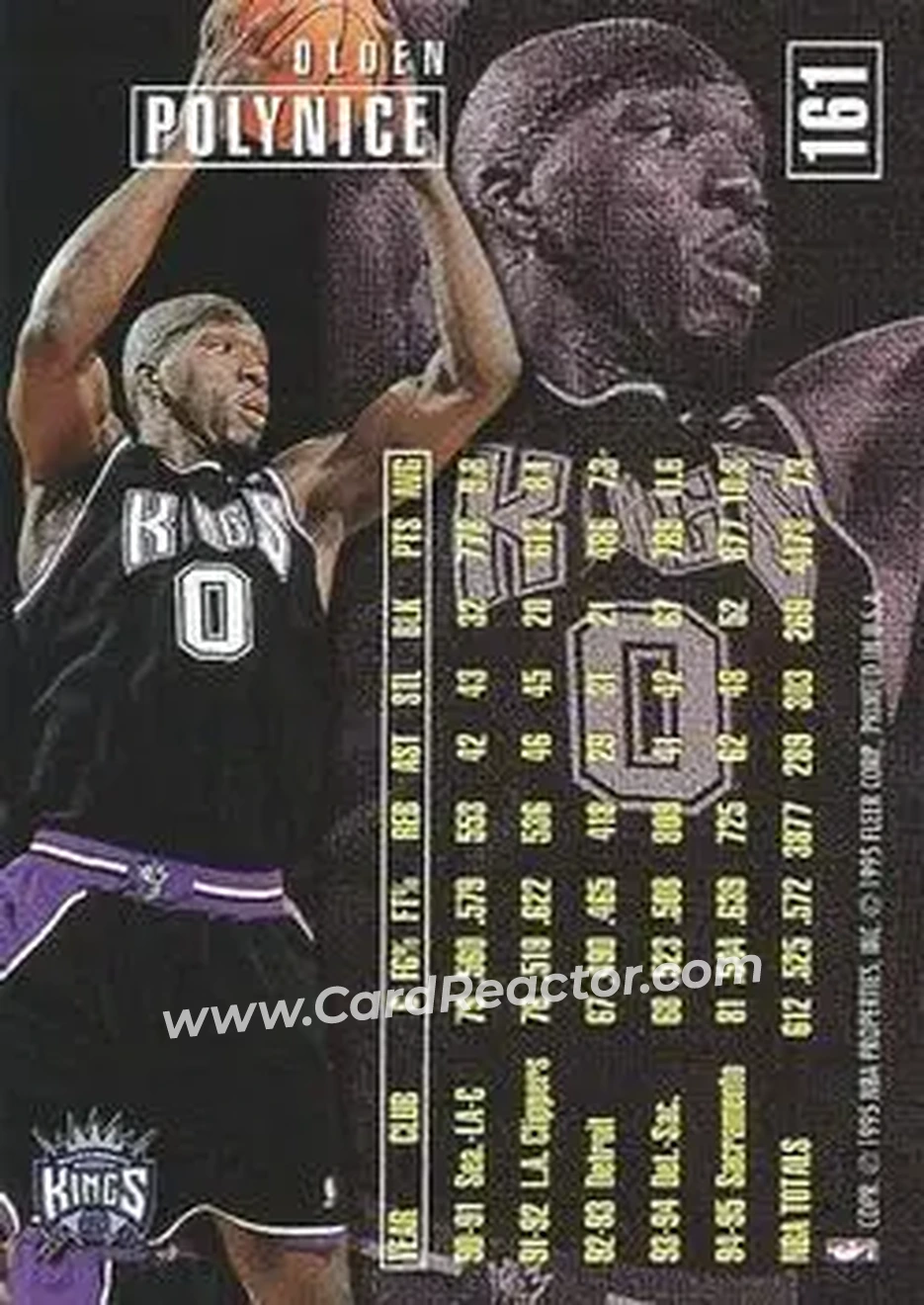 1995-96 Fleer #161 - Olden Polynice - Sacramento Kings - Back
