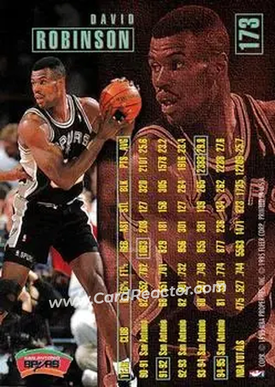 1995-96 Fleer #173 - David Robinson - San Antonio Spurs - Back
