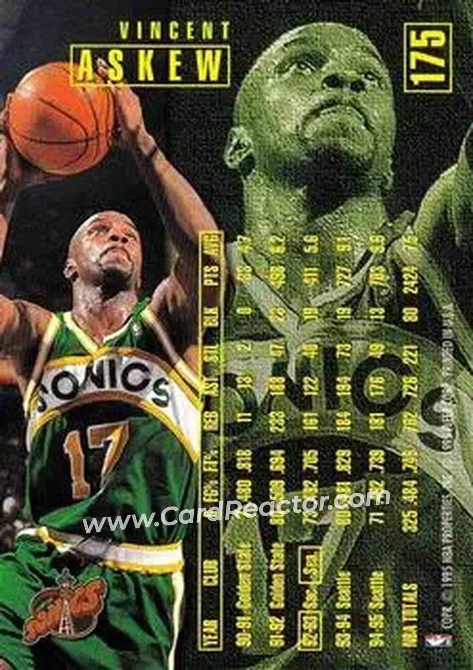 1995-96 Fleer #175 - Vincent Askew - Seattle SuperSonics - Back