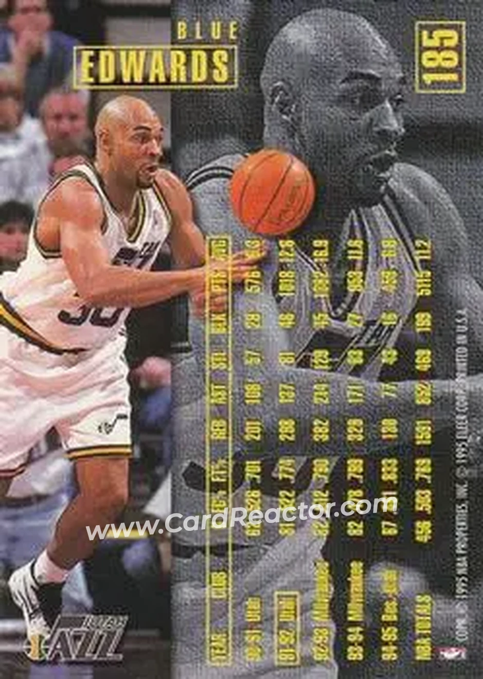 1995-96 Fleer #185 - Blue Edwards - Utah Jazz - Back 1995-96 Fleer #185 - Blue Edwards - Utah Jazz - Back