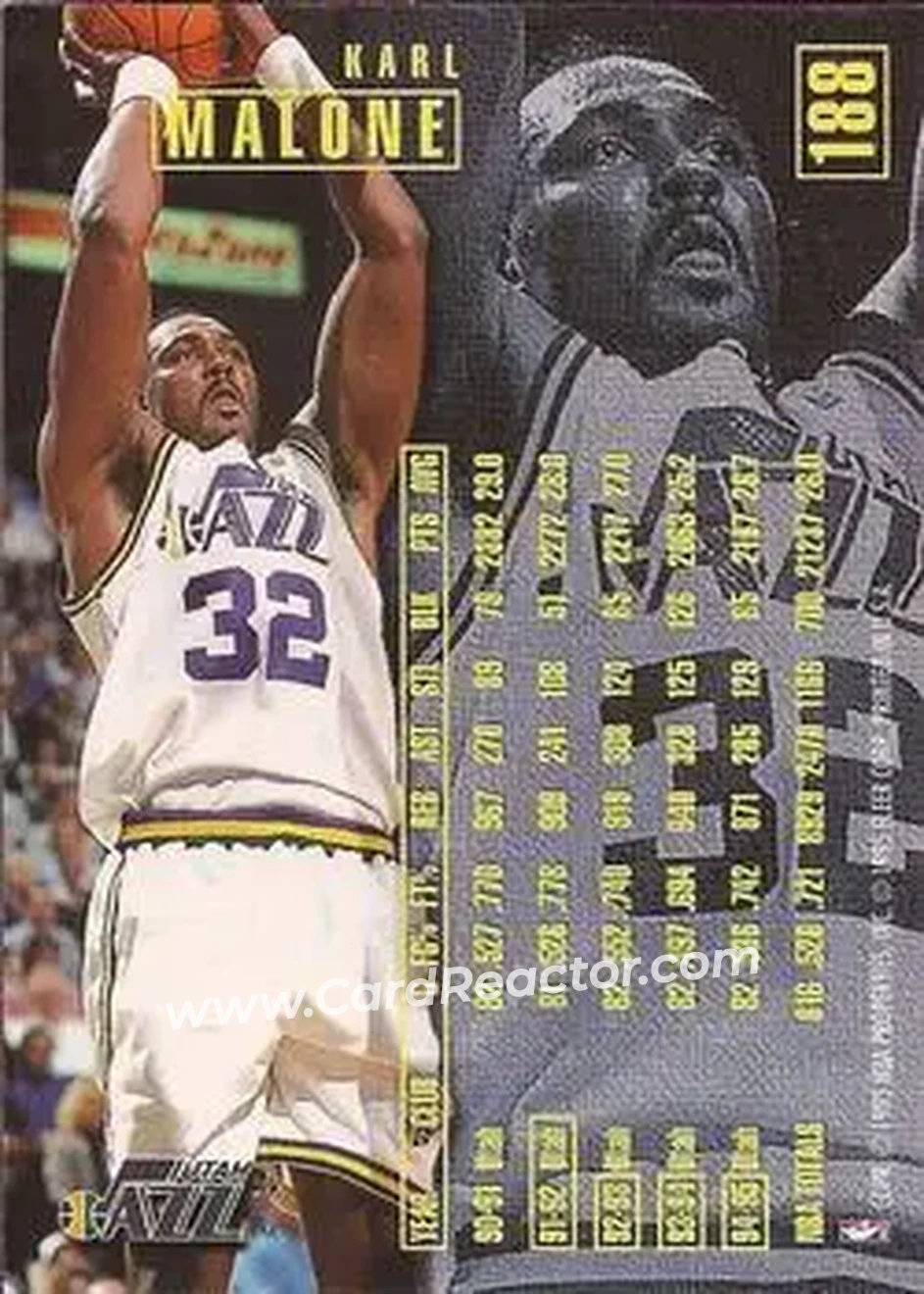 1995-96 Fleer #188 - Karl Malone - Utah Jazz - Back 1995-96 Fleer #188 - Karl Malone - Utah Jazz - Back