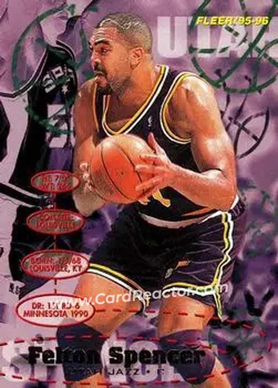 1995-96 Fleer #189 - Felton Spencer - Utah Jazz - Front