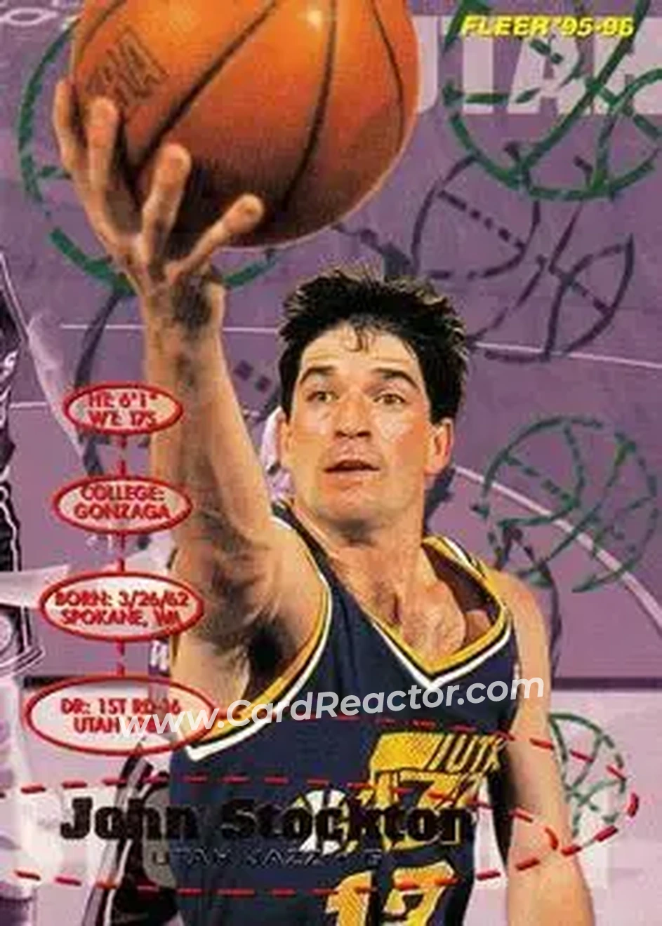 1995-96 Fleer #190 - John Stockton - Utah Jazz - Front 1995-96 Fleer #190 - John Stockton - Utah Jazz - Front