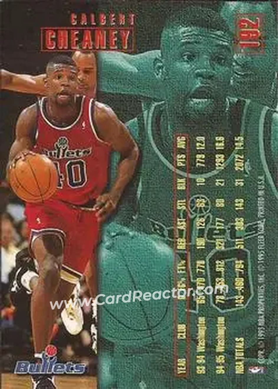 1995-96 Fleer #192 - Calbert Cheaney - Washington Bullets - Back