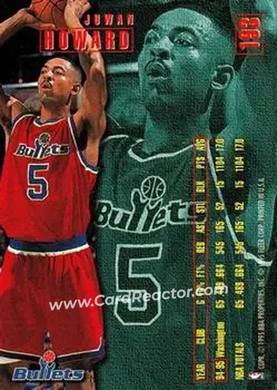 1995-96 Fleer #193 - Juwan Howard - Washington Bullets - Back 1995-96 Fleer #193 - Juwan Howard - Washington Bullets - Back