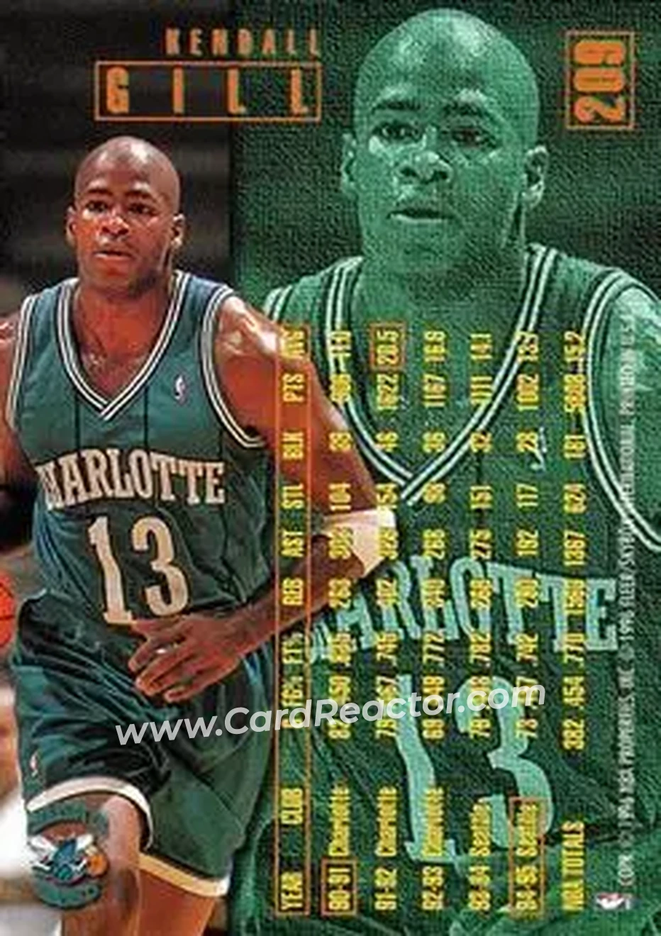 1995-96 Fleer #209 - Kendall Gill - Charlotte Hornets - Back