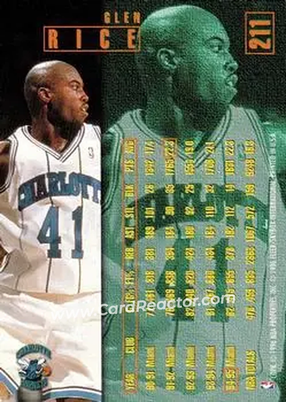 1995-96 Fleer #211 - Glen Rice - Charlotte Hornets - Back