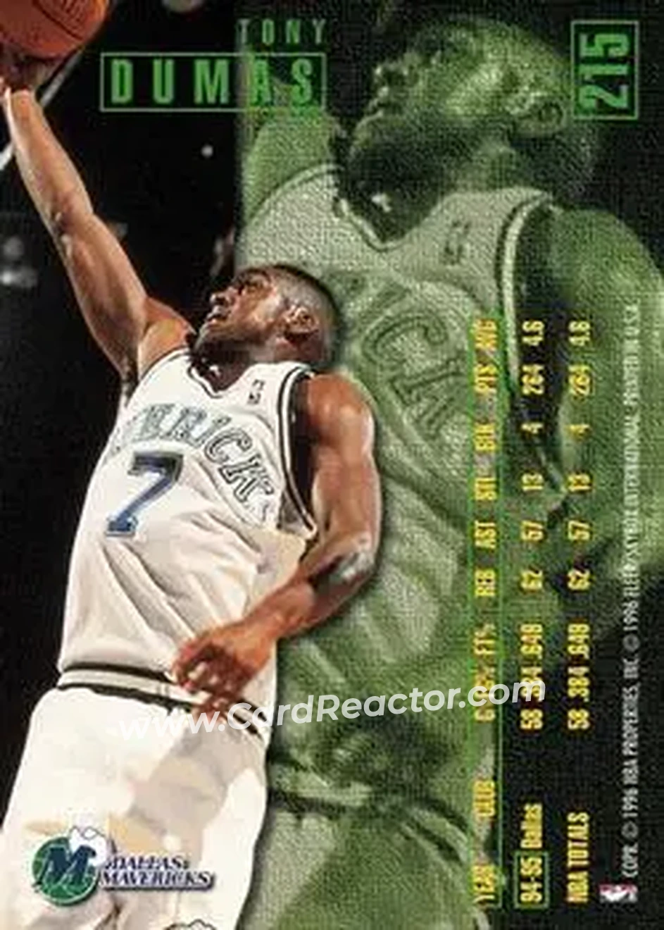 1995-96 Fleer #215 - Tony Dumas - Dallas Mavericks - Back