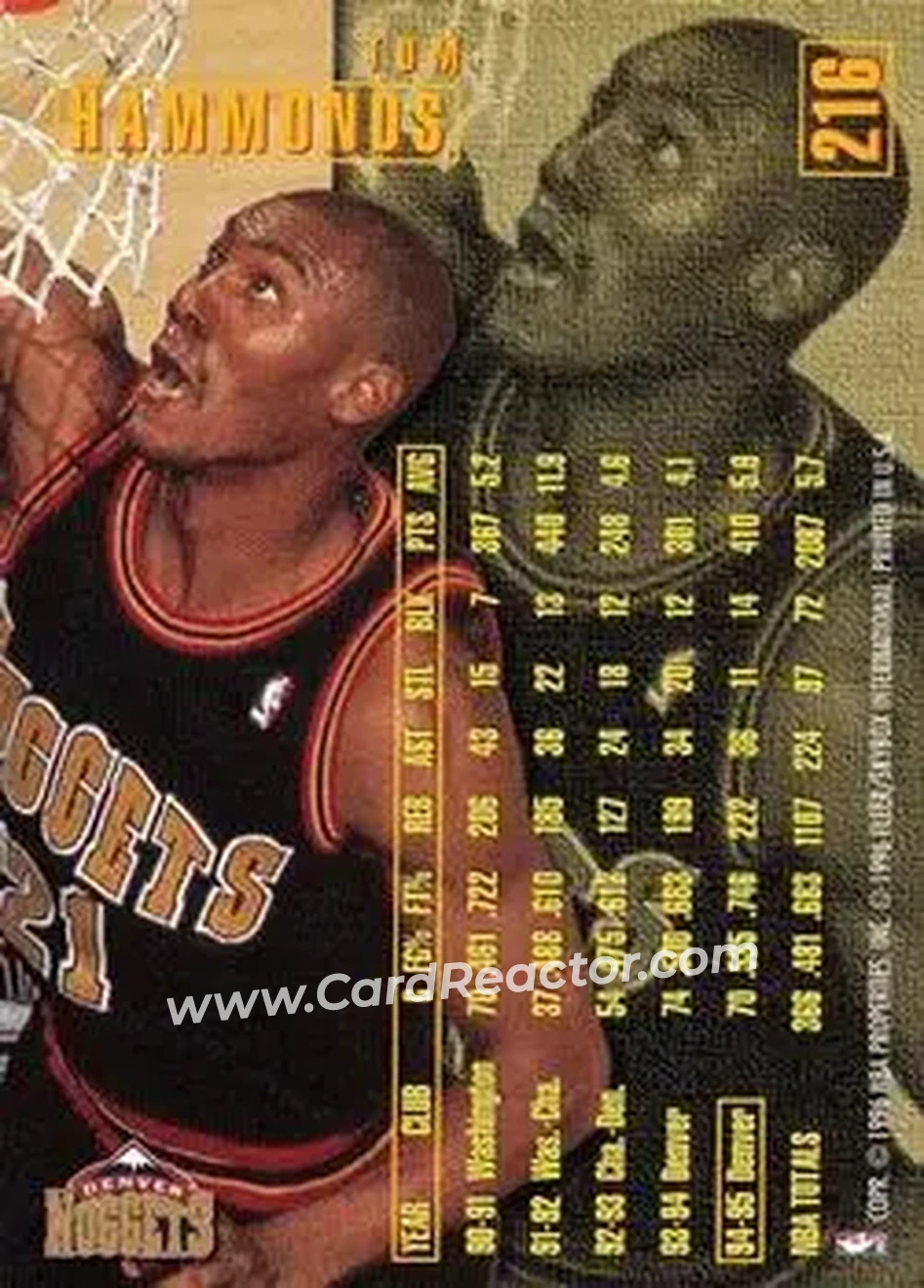 1995-96 Fleer #216 - Tom Hammonds - Denver Nuggets - Back 1995-96 Fleer #216 - Tom Hammonds - Denver Nuggets - Back