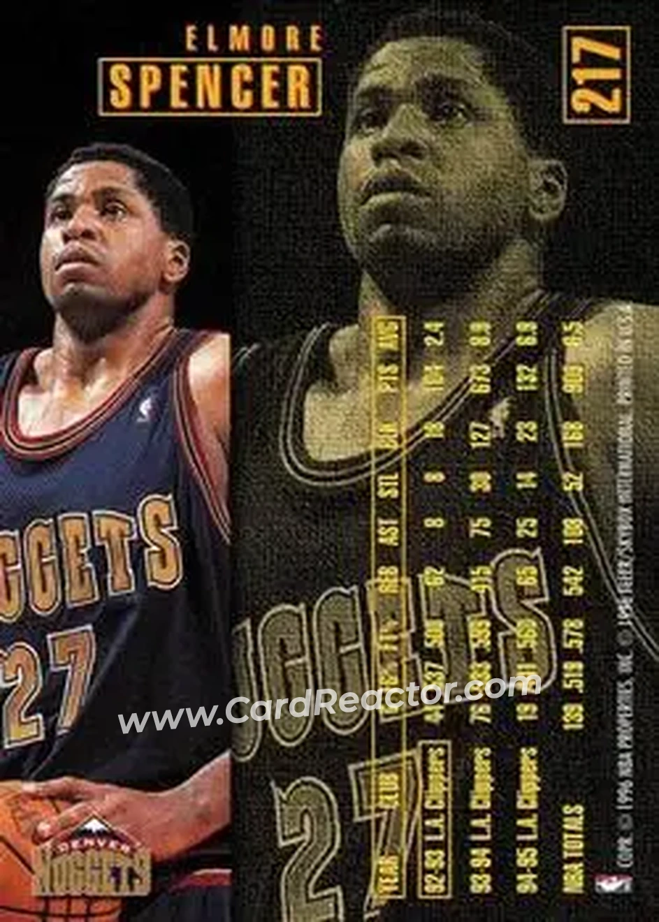 1995-96 Fleer #217 - Elmore Spencer - Denver Nuggets - Back