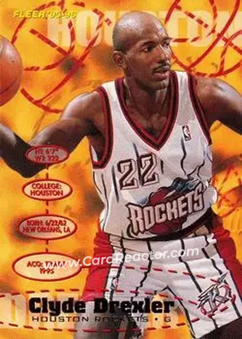 1995-96 Fleer #221 - Clyde Drexler - Houston Rockets - Front 1995-96 Fleer #221 - Clyde Drexler - Houston Rockets - Front