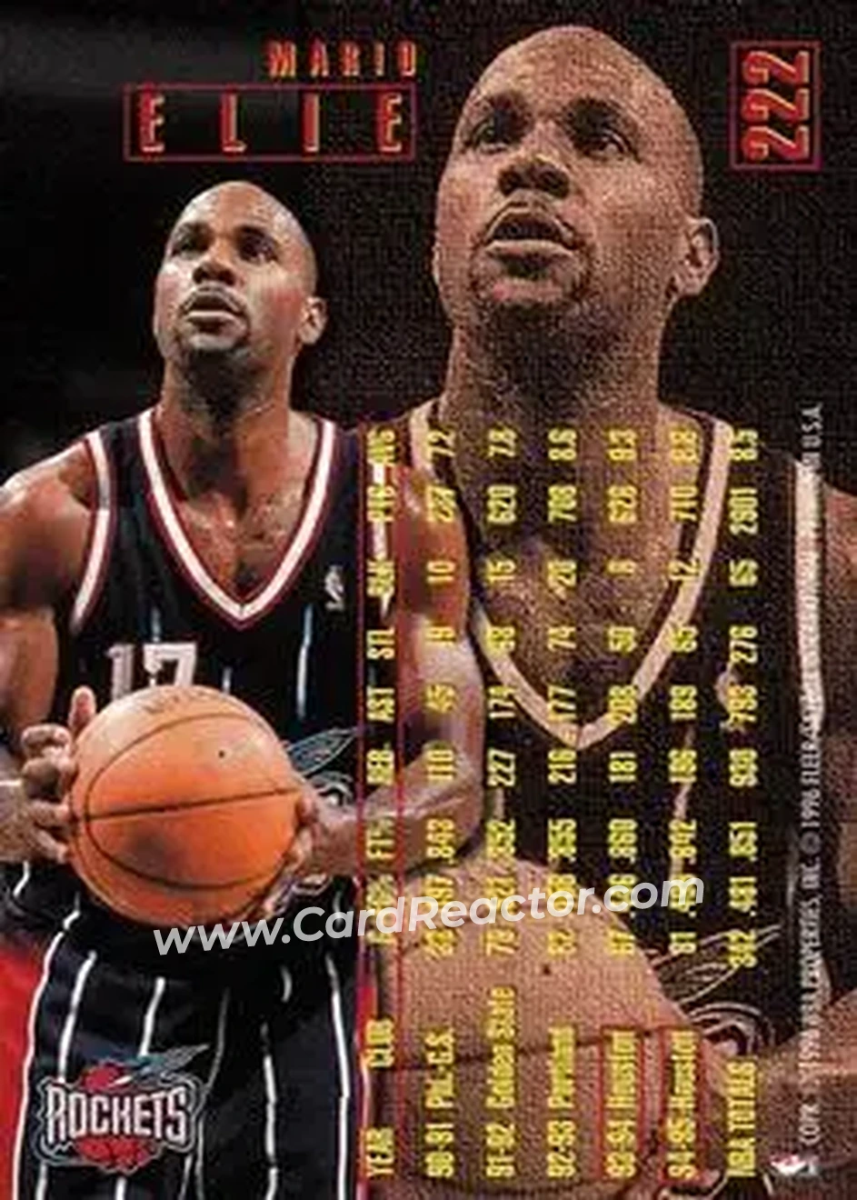 1995-96 Fleer #222 - Mario Elie - Houston Rockets - Back