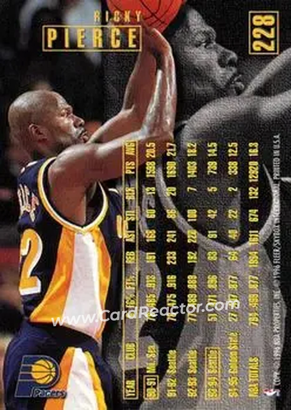 1995-96 Fleer #228 - Ricky Pierce - Indiana Pacers - Back
