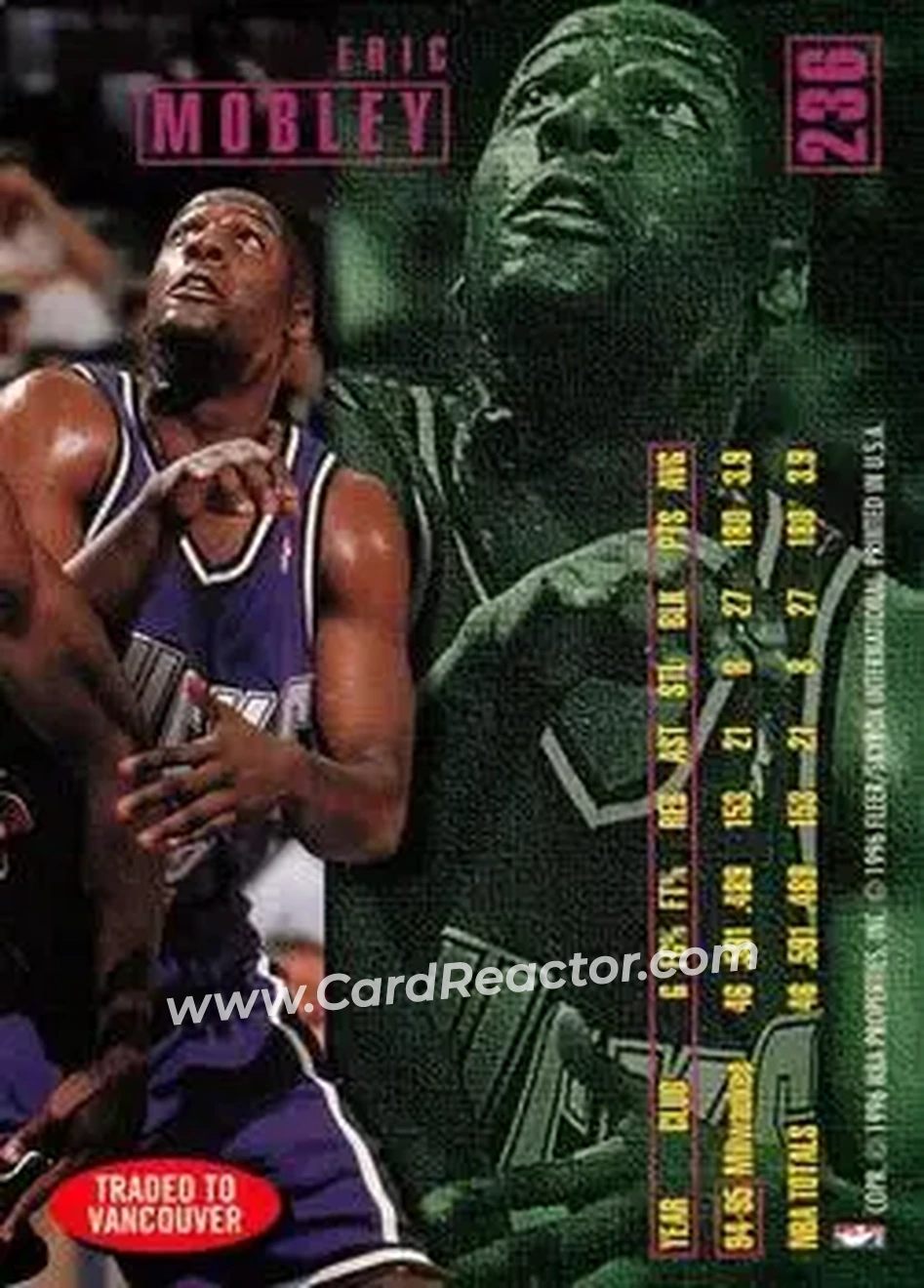 1995-96 Fleer #236 - Eric Mobley - Milwaukee Bucks - Back