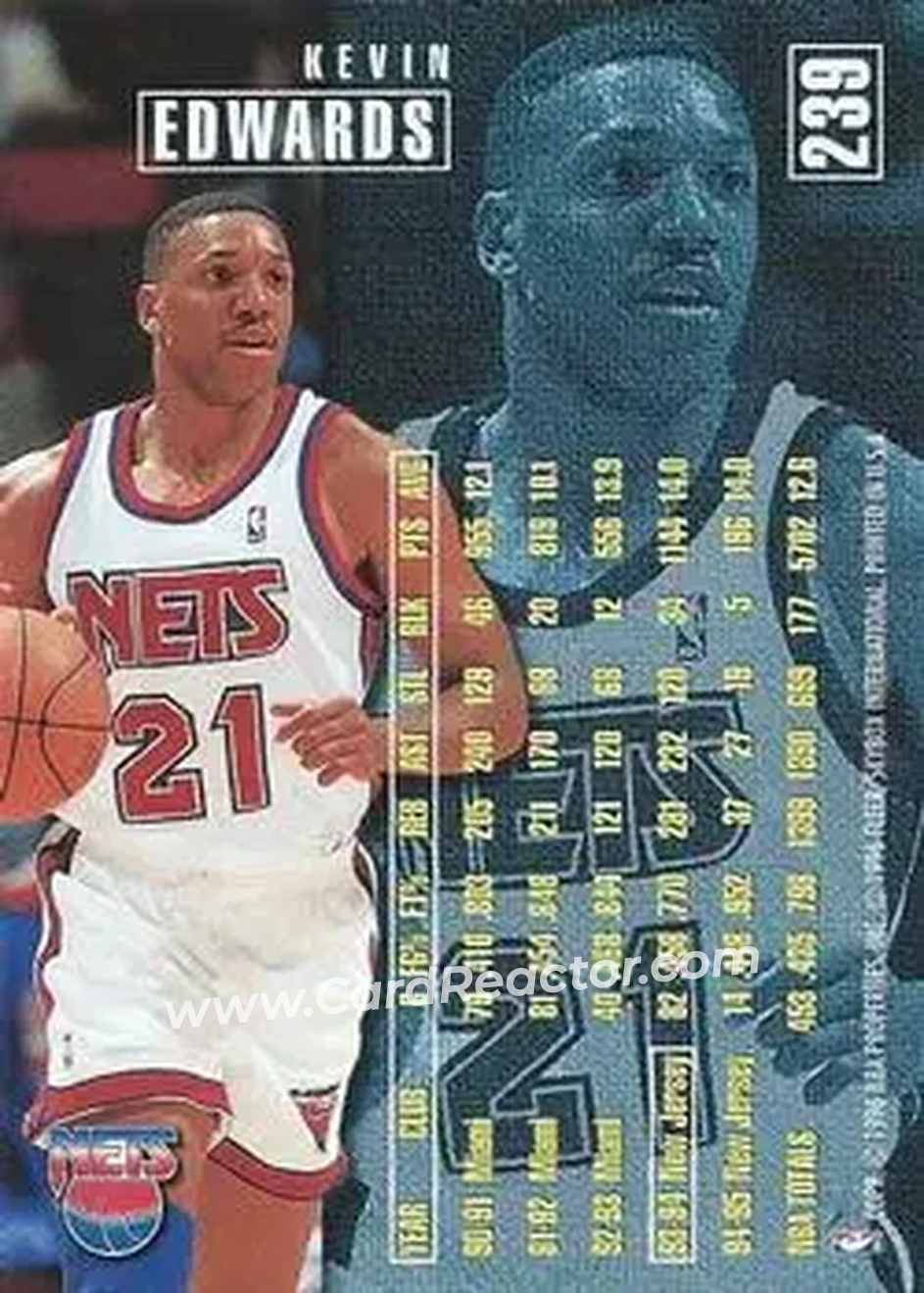 1995-96 Fleer #239 - Kevin Edwards - New Jersey Nets - Back
