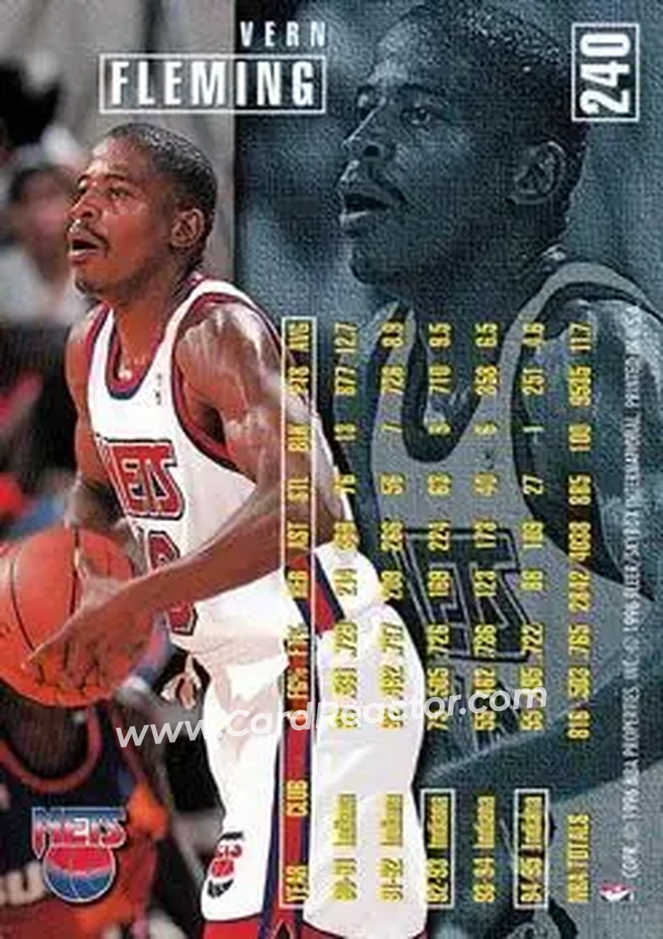 1995-96 Fleer #240 - Vern Fleming - New Jersey Nets - Back