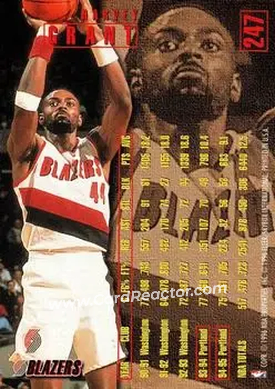 1995-96 Fleer #247 - Harvey Grant - Portland Trail Blazers - Back 1995-96 Fleer #247 - Harvey Grant - Portland Trail Blazers - Back
