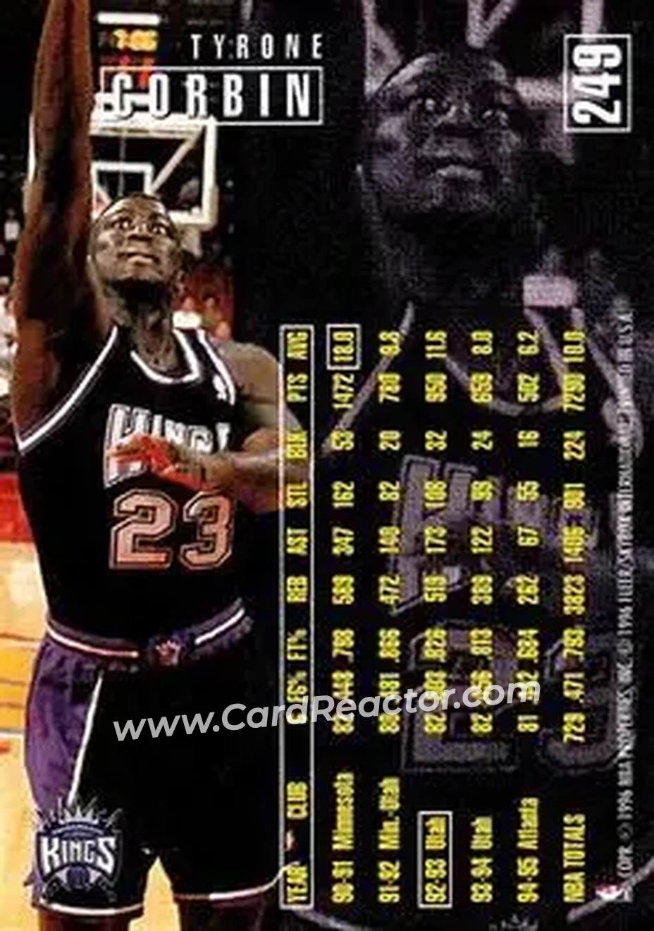 1995-96 Fleer #249 - Tyrone Corbin - Sacramento Kings - Back