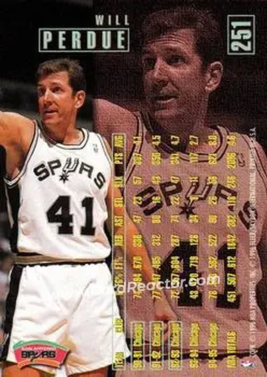 1995-96 Fleer #251 - Will Perdue - San Antonio Spurs - Back