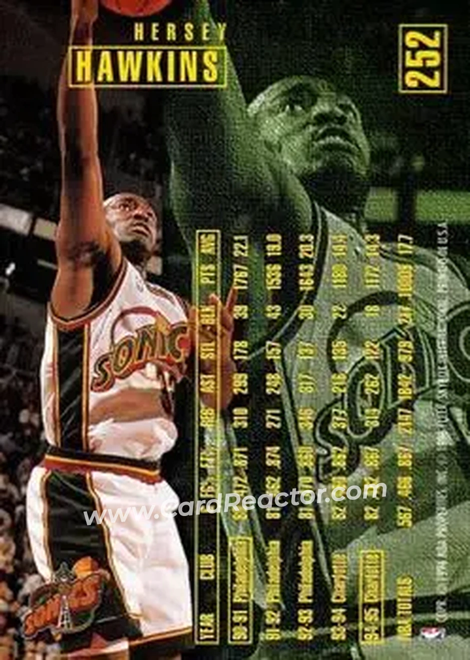 1995-96 Fleer #252 - Hersey Hawkins - Seattle SuperSonics - Back