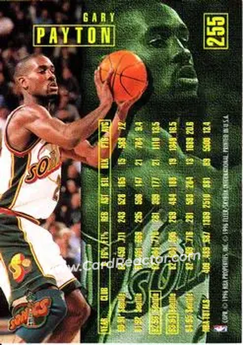 1995-96 Fleer #255 - Gary Payton - Seattle SuperSonics - Back